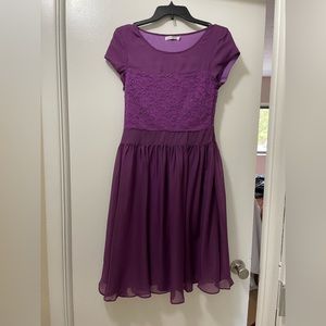 Purple midi bridesmaid dress